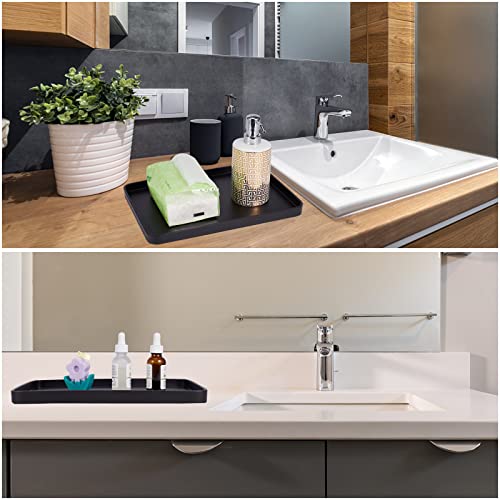 SZYRL Bathroom Sink Vanity Tray, Large Resin Bathroom Tray Perfume Tray Rectangle Decorative Tray Organizer for Vanity Dresser Bathroom Countertop Living Room Kitchen(Black)