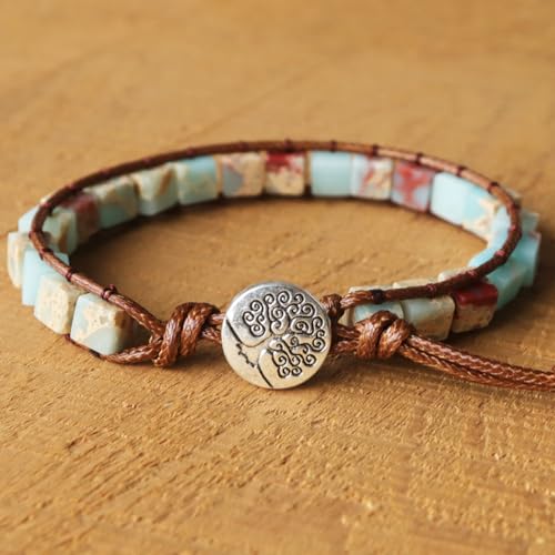 YGLINE Boho Handmade Wrap Leather Tube Crystal Stone Bracelet for Women