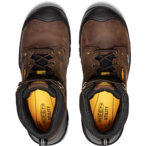 KEEN Utility Men's Independence 6" Leather Waterproof Soft Toe Work Boots, Black/Black, 10