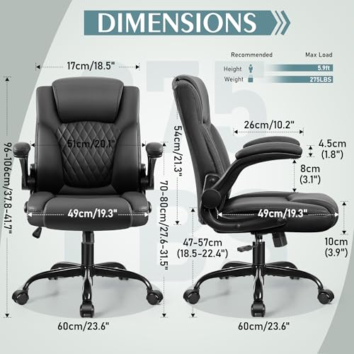 Leather Office Chair, PU Home Computer Desk Chairs with Ergonomic Back Support, 360°Swivel Free,Small Gmaing Chair with Wheels and Adjustable Armrests, for Short People Use, Black