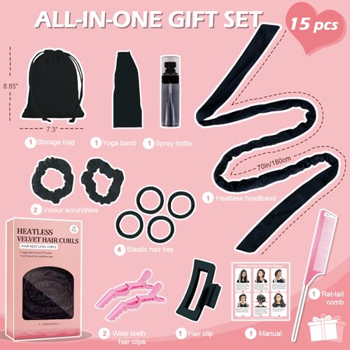Yampahpa Heatless Curling Rod Headband, 70" Long, Soft Velour Hair Curlers for Medium Long Hair, Overnight Hair Rollers Set for Heatless Curls, Lazy Hair Curlers to Sleep In, 15 Pcs