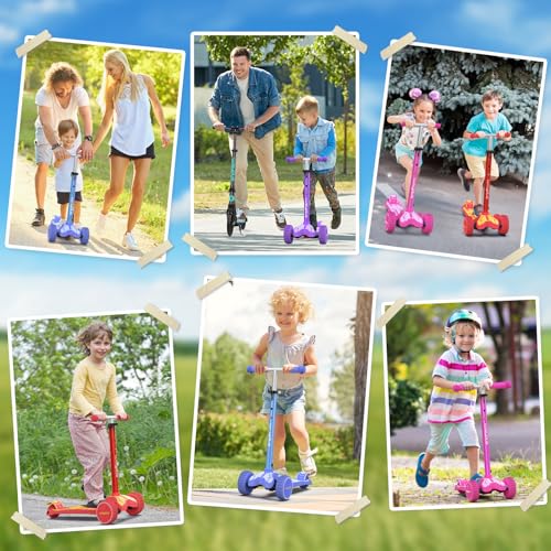 WAYPLUS 3 Wheel Scooter for Kids Ages 3+, 25mm Extra Thick Deck & Light Up Wheels for Kids Ages 3-5, 5-7. 4 Levels Adjustable Heights, Three Wheel Scooter for Kids Ages 8-12, Max Load 180LBS