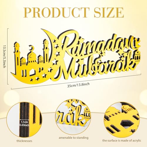 Eid Mubarak Decorations Ramadan Decoration for Home Gold Wood Acrylic Stand Letters Islamic Tabletop Ramadan Mubarak Gifts Table Top Centerpiece Decor