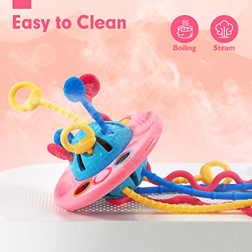Montessori Toys - Silicone Pull String Baby Sensory Toys for Toddlers - Toddler Travel Toys for Girl 18M+