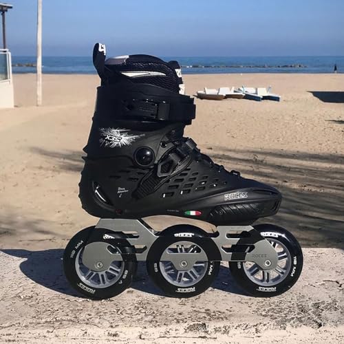 ROCES Men's X35 3X110 TIF Durable Adjustable Maneuverable Outdoor Urban 3 Wheel Freestyle Hard-Boot Inline Racing Skates with Secure Closure System & Invisible Frame,Black/Silver, 8