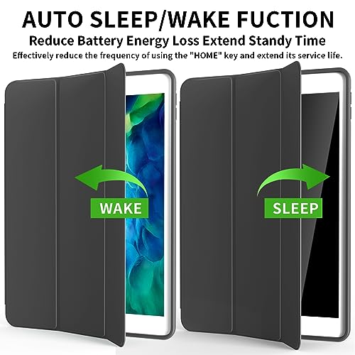 JKSML 10.2" Case for iPad 9th/8th/7th Generation 2021/2020/2019 with Pencil Holder, Auto Sleep/Wake Case Compatible for iPad 10.2 inch, Soft Silicone Slim Shockproof Trifold Stand Cover, Black