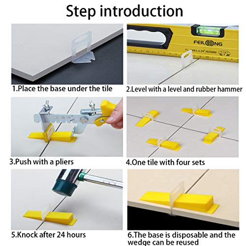 Tile Leveling System Tiles Leveler Spacers - 300-Piece Leveling Spacer Clips Plus 100-Piece Reusable Wedges-1/8 Inch Tile Spacers Lippage Free Tile and Stone Installation for PRO and DIY