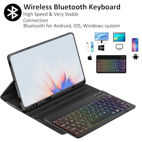 Qoosea for Samsung Galaxy Tab S9 Keyboard Case Wireless with S Pen Holder Bluetooth 7 Colors Backlit Detachable Keyboard for Galaxy Tab S9 11 inch with Magnetically Black
