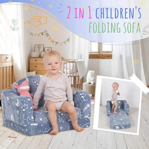 Thick Comfy Toddler Chair and Couch for Kids,2-in-1 Soft Plush Fold Out Sofa for Children,Convertible Couch to Lounger for Toddler