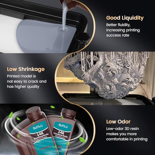 SUNLU 14K High Precision 3D Printer Resin 1KG, Standard 3D Printing Resin for Detail Printing Miniatures, Fast Curing 405nm UV Photopolymer Resin, Smooth Matte Surface, Better Liquidity, 1000G Black