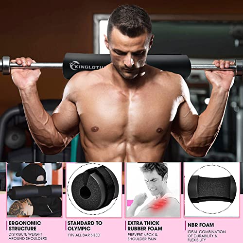 Kinglotus Barbell Squat Pad Set :1 Barbell Pad, 3 Hip Resistance Bands 3 Resistance Levels, 2 Fitness Ankle Straps, Fits Standard Olympic Bars and Smith Machine,
