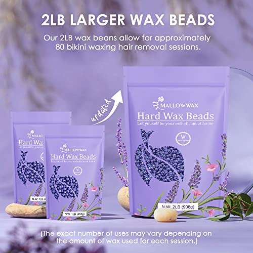 Mallowwax Wax Beads for Hair Removal -5 Pack Hard Wax for Sensitive Skin, Ideal for Bikini, Brazilian, Face, Eyebrow, Legs, Armpit, Full Body - Professional Waxing Wax Refill at Home for Women Men