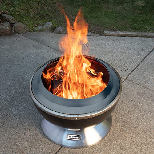 Cuisinart 24” Cleanburn Smokeless Fire Pit with Removable Base for Ash, Portable Wood Burning Outdoor Fireplace, Stainless Steel Smoke Free Outdoor Heater, Enhanced Airflow and Easy Cleanup