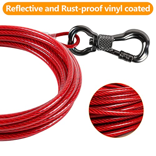 Tresbro 100FT Reflective Dog Tie Out Cable for Dogs Up to 250 Pounds, Steel Wire Dog Leash Cable with Stainless Rotatable Buckle, Heavy Duty and Enduring, Dog Chains Outside for Outdoor,Yard,Camping