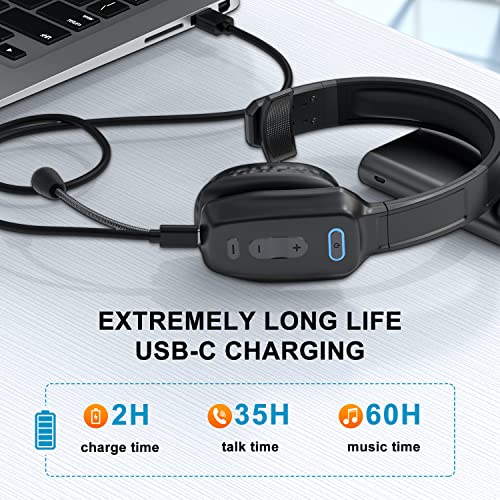 LEAYU Bluetooth Headset, Wireless Trucker Headset with Noise Canceling Microphone & Mute Button-60Hrs Truck Driver Headphone for Cellphone Office Work