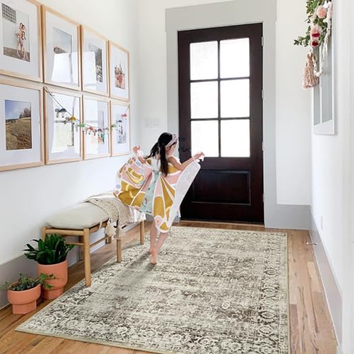 Lahome Black Washable Runners for Hallways,Boho 2'6"x10' Kitchen Runner Rugs Non Skid Washable Indoor Bathroom Runner Rug,Distressed Carpet Runner for Bedroom Entryway Foyer(2'6"x10', Black/Grey)