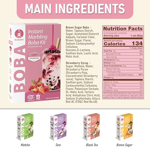 O's Bubble Instant Boba Kit Marbling Boba Kit | boba tea kit | Tapioca pearl | Marbling Syrup | Non-Dairy | Shelf Stable | Vegan | Gluten-Free | Black Tea (Pack of 4)