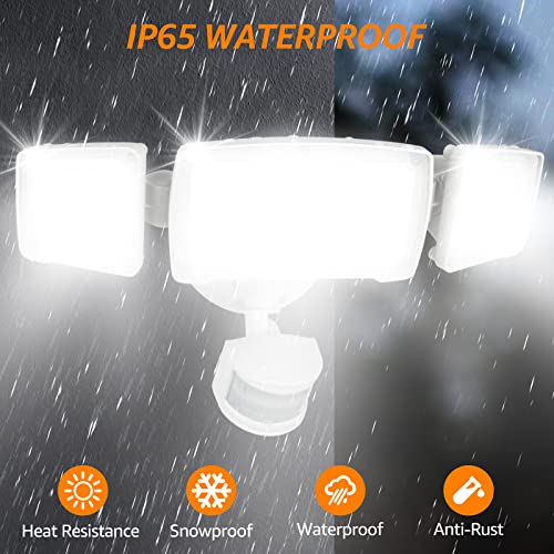 HGGH LED Motion Sensor Outdoor Lights Security Lights,38W 4200LM Flood Lights Outdoor Motion Sensor Lights,6000K,IP65 Waterproof,3 Head Motion Detection Outdoor Lights for Yard Garage Porch