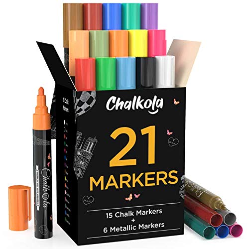 Chalk Markers Fine Tip (10 Pack, 1mm Extra Fine Point) - Neon Liquid Chalk Pens for Blackboards, Chalkboard, Bistro, Car Windows, Dry Erase Boards, Glass - Thin, Wet Erase, Erasable Chalkboard Markers