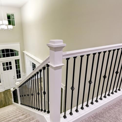 Senmit Iron Baluster Shoes - Flat Shoe with Screw - for Use with 1/2" Square Balusters - Set of 10 (Satin Black)