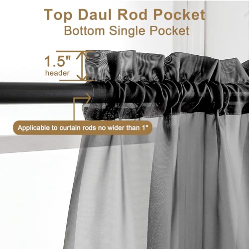 Chyhomenyc Sage Green Sheer Curtains 45 Inch Long 2 Panels, Short Voile Rod Pocket Drapes for Dinning Small Windows Bathroom Living Room Bedroom, 42Wx45L Inches