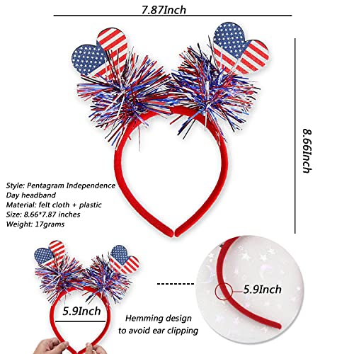HIFANMM 4th of July Headband Independence Day Hair Accessories Patriotic Party Hair Supplies American Flag Love Heart Design Blue Red Ribbon Hair Decoration Cute Hair Hoop for Women Girls Kids 1 Pcs