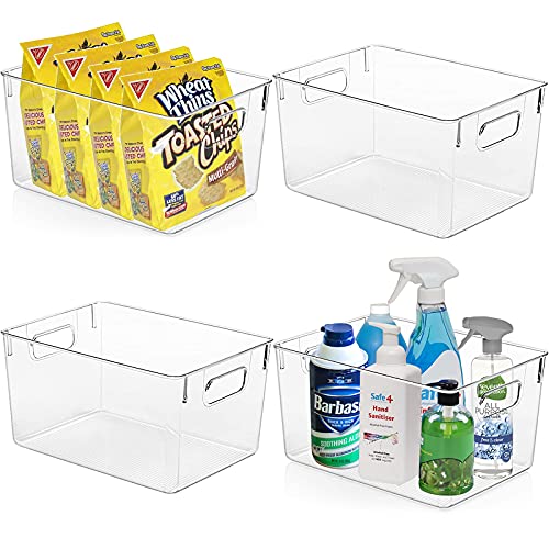 KAZIPA 4 Pack Kitchen Organizers - Clear Plastic Storage Bins for Fridge, Pantry, Cabinet, Countertops and Bathroom