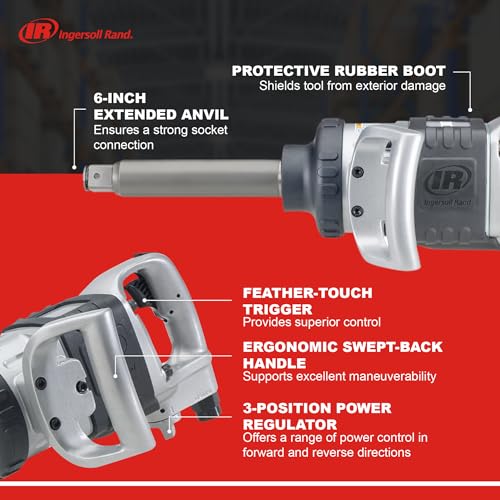 Ingersoll Rand 285B-6 1-Inch Cordless Pneumatic Impact Wrench with 6-Inch Extended Anvil and 2 Handles