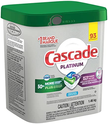 Cascade Platinum ActionPacs Dishwasher Detergent with Dawn, Fresh Scent - 92 Count with 10pct bonus 102 packs