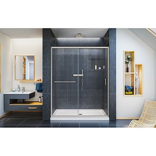 DreamLine Infinity-Z 56-60 in. W x 72 in. H Semi-Frameless Sliding Shower Door, Clear Glass in Brushed Nickel, SHDR-0960720-04
