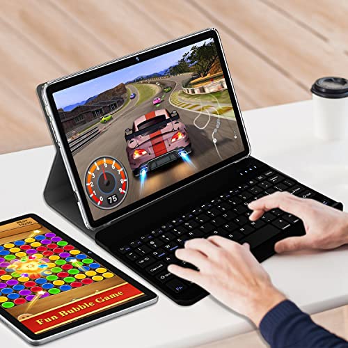 2024 Newest 2 in 1 Tablet 128GB Storage+1TB Expand 10 inch Tablets, 2.4G&5G WIFI Tablet PC, Android 12 Tablet with Keyboard, Octa Core HD Touchscreen 13MP Dual Camera GMS Tablet with Case Mouse (Gray)