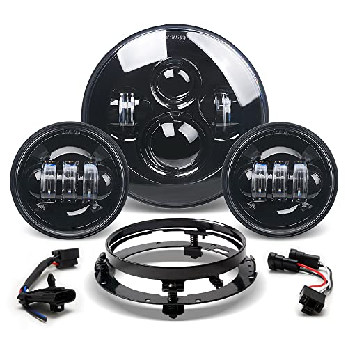 Tugwuetlwu 7" LED Headlight 4.5" Auxiliary Fog lights Kit Compatible with Harley Davidson Road King Electra Glide Heritage Softail Deluxe Ultra Limited CVO Tri Tour Glide Ultra Classic with Bracket