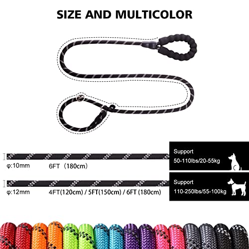 Surepet Slip Lead Dog Leash - 4/5/6 Foot Heavy Duty & Reflective Rope Leashes with Comfortable Handle - No Pull Training Leash for Puppy Small Medium and Large Breed Dogs - (1/2''-6FT, Blue)