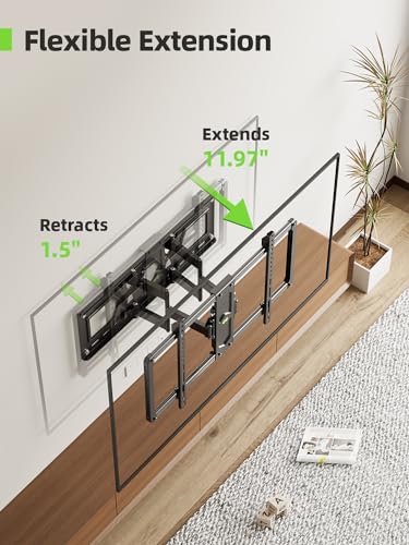USX MOUNT Low Profile Full Motion TV Wall Mount for 37-90 Inch TV, Ultra Slim TV Mount with Swivel and Tilt, Wall Mount TV Bracket with Articulating Dual Arms, Fits 24inch Studs,Max VESA 600x400mm
