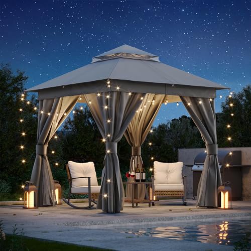 LAUSAINT HOME Outdoor Patio Gazebo 10'x10' with Expansion Bolts, Heavy Duty Gazebos Shelter Party Tent with Double Roofs, Mosquito Nettings and Privacy Screens for Backyard, Garden, Lawn, Navy Blue