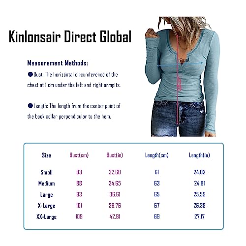 KINLONSAIR Women Casual Long Sleeve Tunic V-Neck Slim Fit T Shirts Basic Tee Tops Crew Neck Ribbed Knit Solid Shirt