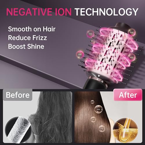 SKIMI Blow Dry Brush Hair Dryer Brush, 110000RPM High-Speed Hot Air Styler, for Fast Drying Curling Volumizing Straightening & Styling, Black & Pink