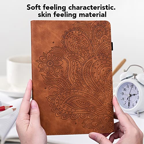 VODEFOX Case for Samsung Galaxy Tab S6 Lite,PU Leather Flip Flower Case with Card Solt Protective Cover for Samsung Galaxy Tab S6 Lite Tablet 10.4 inch 2024/2022 / 2020 - Brown