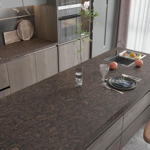 CHIHUT 30”x118” Dark Concrete Wallpaper Peel and Stick Thick Cement Concrete Contact Paper for Countertops Waterproof Self Adhesive Textured Brown Wall Paper for Living Room Bathroom Wall Covering