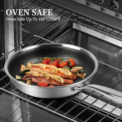 Innerwell Tri-Ply Stainless Steel Frying Pan Set with Lid,8 Inch,9.5 Inch and 11 Inch Nonstick Honeycomb Stainless Steel Cooking Pan Set of 3,Skillet Works Pan for Cooking with Induction Gas Stovetops