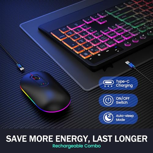 VEILZOR Wireless Keyboard and Mouse Backlit, 2.4GHz Lag-Free Rechargeable Keyboard Full-Size with Phone Holder Tablet Holder, Silent Ergonomic Wireless Keyboard Mouse Combo for Computer, PC, Laptop