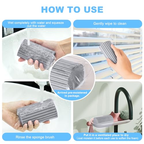YFUIF 2-Pack Damp Clean Duster Sponge, Magic Sponge Eraser Baseboard Cleaner Tool, Dusters for Cleaning Blinds, Glass, Vents, Railings, Mirrors,Window Track Grooves and Faucets