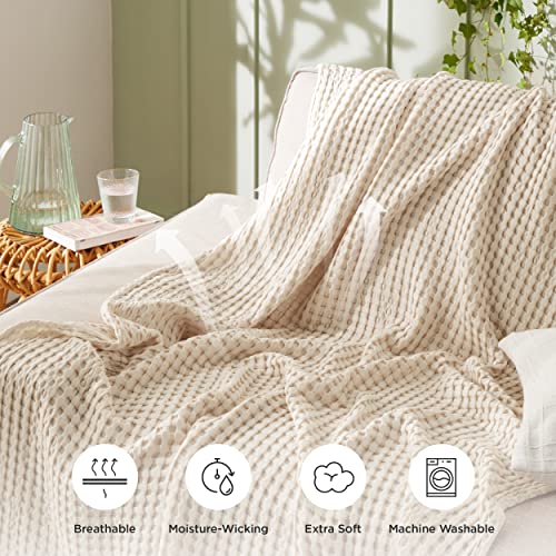 Bedsure Cooling Cotton Waffle Queen Size Blanket - Lightweight Breathable Blanket of Rayon Derived from Bamboo for Hot Sleepers, Luxury Throws for Bed, Couch and Sofa, Navy, 90x90 Inches