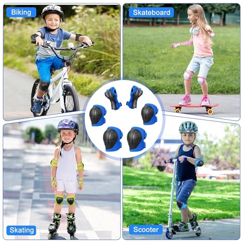 SAMIT Knee Pads for Kids 3-8 Years Boys Girls Protective Gear Set Toddler Knee and Elbow Pads with Wrist Guards 6 in 1 Safety Gear Set for Skating Cycling Bike Rollerblading Scooter Roller Skates