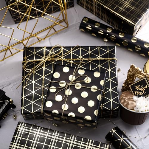 WRAPAHOLIC Birthday Wrapping Paper Roll - Mini Roll - 3 Rolls - 17 Inch X 120 Inch Per Roll - Happy Birthday Lettering and Stripe for Kid's Birthday, Baby Shower