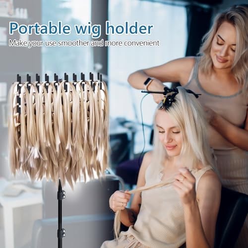 Eastdone Braiding Hair Rack Standing Hair Extension Holder Hanger, 144 Pegs Hair Divider Rack for Braiding Hair Separator Stand Display Stand (black)