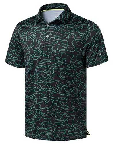 Obla Mens Golf Polo Shirts Short Sleeve Dry Fit Performance Moisture Wicking Casual Print Collared Golf Shirts for Men(White Pink Geometry_M)