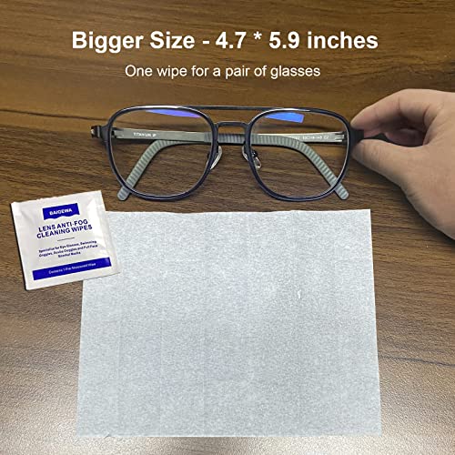 BAIGEWA Lens Wipes for Eyeglasses 100 Count, Quick Dry Scratch Free Individual Wrapped Pre-Moistened Anti Fog Wipes for Glasses, Suitable for All Eyeglasses, Ski Glasses and Swimming Glasses