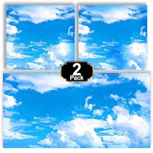 Aheroi Light Covers, 2 Pcs 4 x 2 Feet Fluorescent Light Covers, 10 Magnets Magnetic Light Covers for Ceiling Lights Drop Ceiling Light Cover, Light Filters for Room School Office Decor(Cloud Blue Sky)