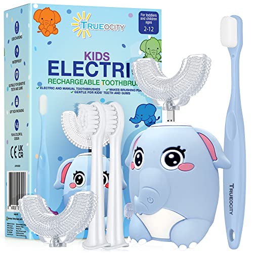 Trueocity Kids Toothbrushes U Shape, Kids Automatic Toothbrush, Toddler Toothbrush U Shaped, U Toothbrush Kids, Auto Toothbrush, Rechargeable Electric Brush Age 2+, Children's Toothbrush (Dinosaur)